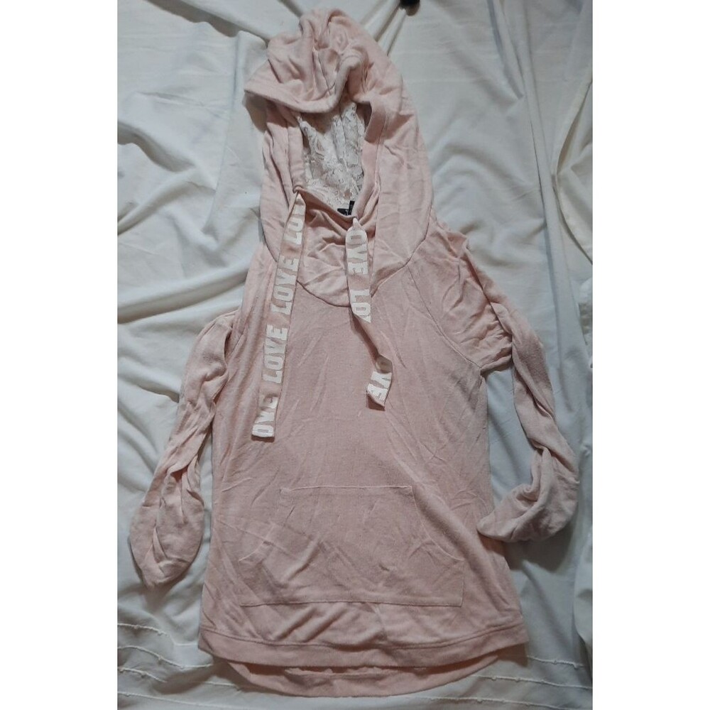 Miss Chievous Women's M Light Pink Lightweight Pullover lace Hoodie w/ pocket